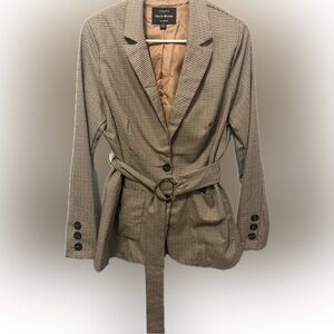 Tan Striped Blazer with Belted Waist